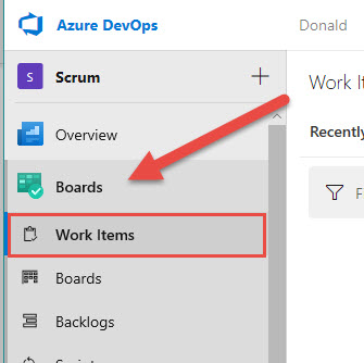 Click on Boards then Work Items