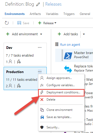 Selecting the Deployment conditions