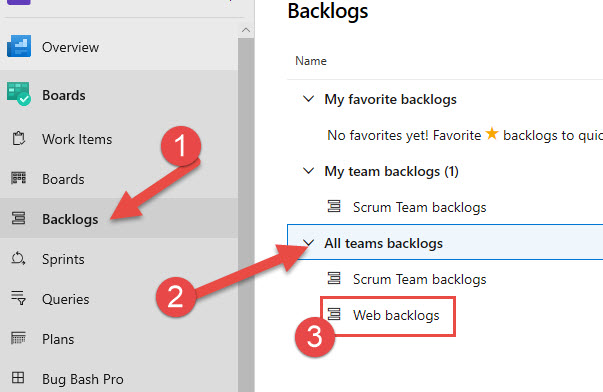 Navigate to the Web Backlog list